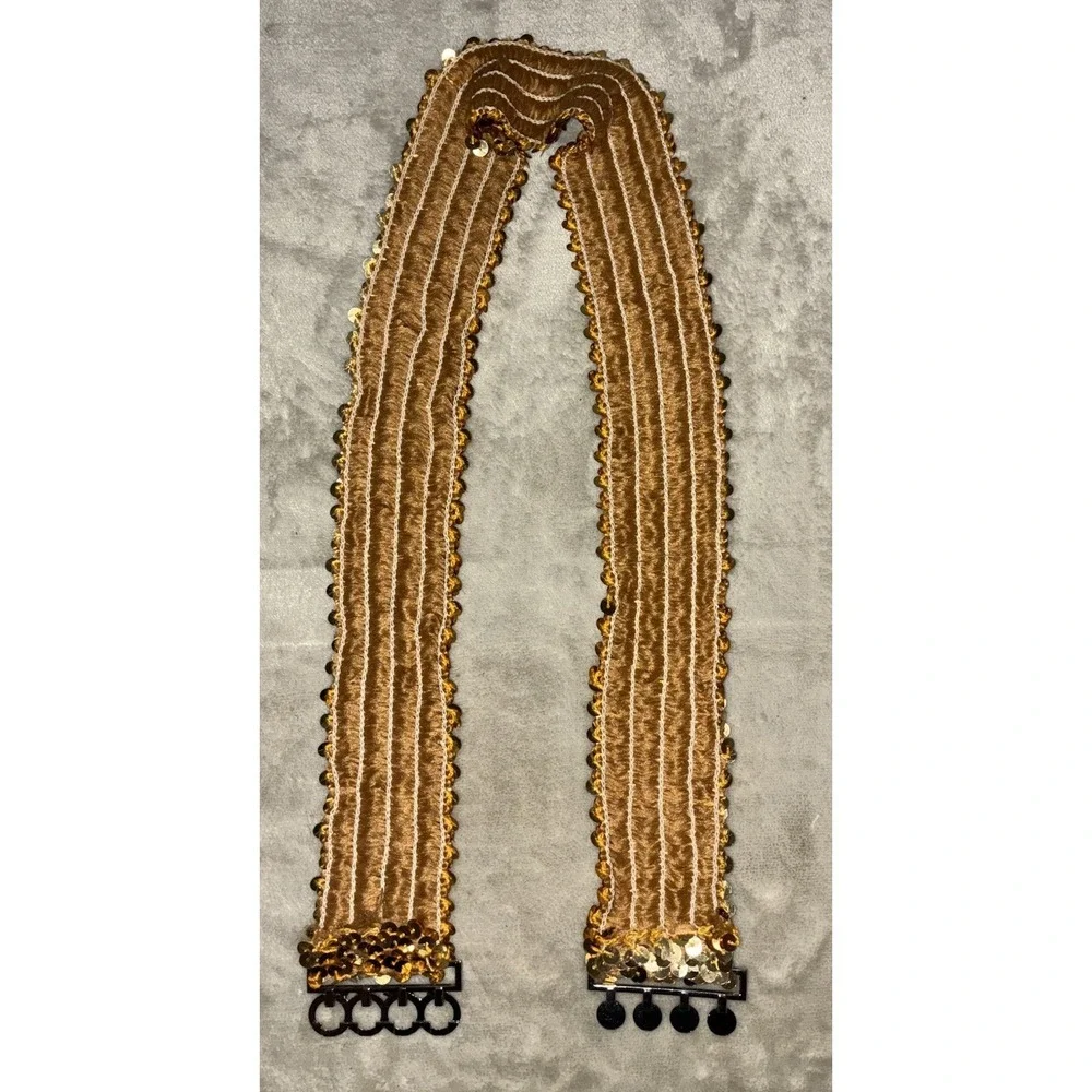 Vintage Belt Women's‎ XXL Gold Sequins Stretch Silver Buckle Boho Disco Glam